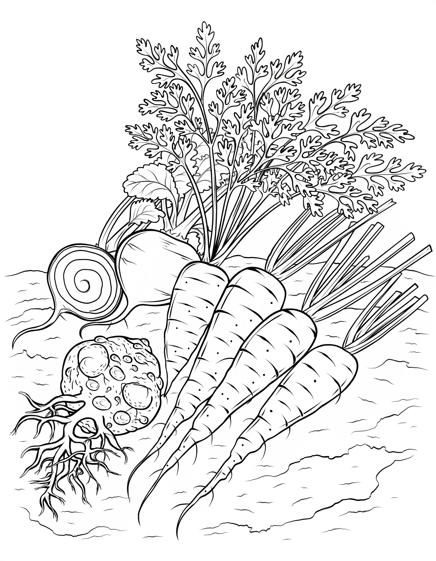 Légumes-Racines Fraîchement Déterrés, Coloriage cuisine à imprimer gratuitement